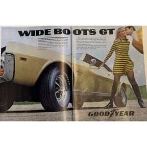 Goodyear Wide Boots GT 2 Page VTG 1968 Print Ad Blonde AMC Javelin Wall Art